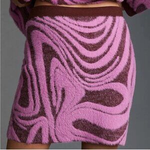 NWT Anthropologie Pink/Rose Mod Print Sweater Knit Mini Skirt Womens Size Medium